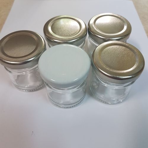 100 PIECES BhBp empty glass jars with silver metal screw caps TO 43 mm / 25 ml /
