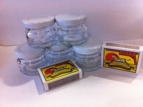 50 PIECES BhBp empty glass jars 25 ml with white caps TO 43 mm