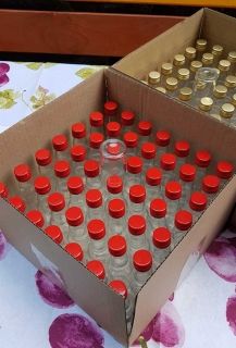 50 empty BhBp glass bottles 40 ml with red glossy metal screw caps