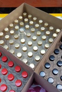 50 empty BhBp glass bottles 40 ml with red glossy metal screw caps