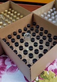 25 empty BhBp glass bottles 40 ml with red glossy metal screw caps