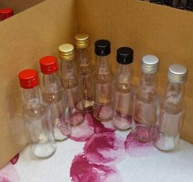 25 empty BhBp glass bottles 40 ml with red glossy metal screw caps