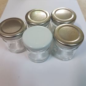 BhBp empty glass jar with silver metal screw cap TO 43 mm / 25 ml /