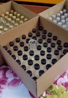  100 empty BhBp glass bottles 40 ml with black glossy metal screw caps